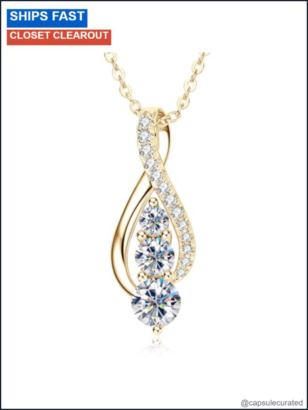 Infinity Moissanite Pendant Necklace 925 Sterling Silver Gold Plated Dainty